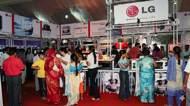 LG pavilion at ICE Mega Expo — visitors exploring home technology displays