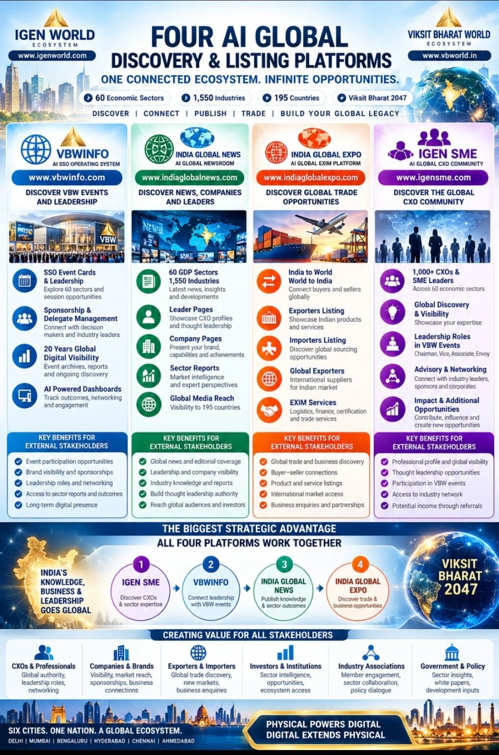Four AI global discovery platforms — vbwinfo.com, indiaglobalnews.com, indiaglobalexpo.com and igensme.com